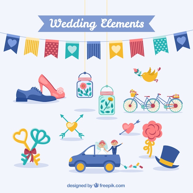 Vecteur gratuit collection de beaux objets de mariage