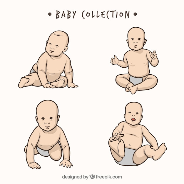 Vecteur gratuit collection de bébés mignons dans différentes poses