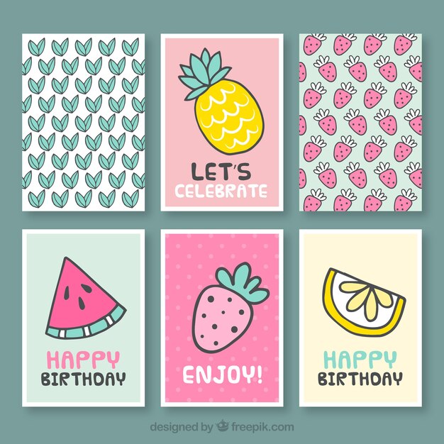 Collection De Belle Carte D Anniversaire Avec Des Fruits Vecteur Gratuite