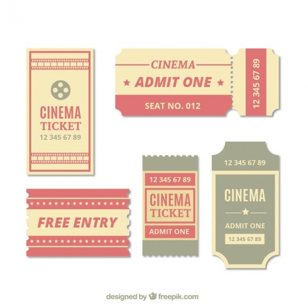 Vecteur gratuit collection de billets de cinéma d&#39;époque