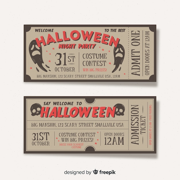 Collection De Billets De Fête D'halloween Avec Un Design Vintage