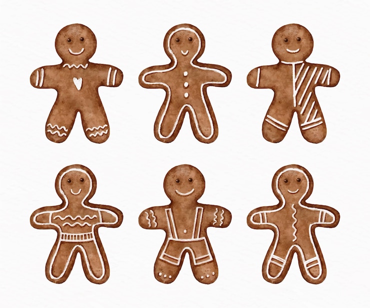 Vecteur gratuit collection de biscuits aquarelle homme en pain d'épice