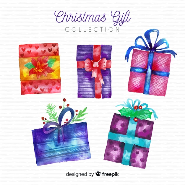 Collection De Boîtes De Cadeau De Noël Coloré Aquarelle