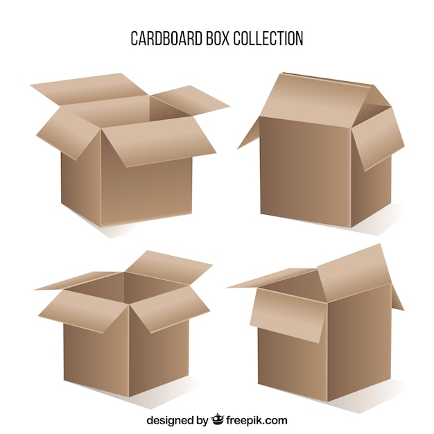 Collection de boîtes en carton dans un style réaliste