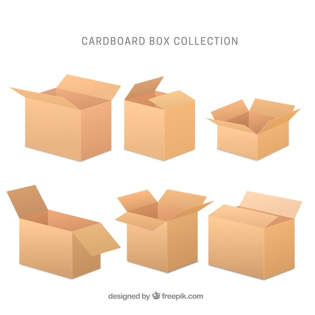 Vecteur gratuit collection de boîtes en carton dans un style réaliste