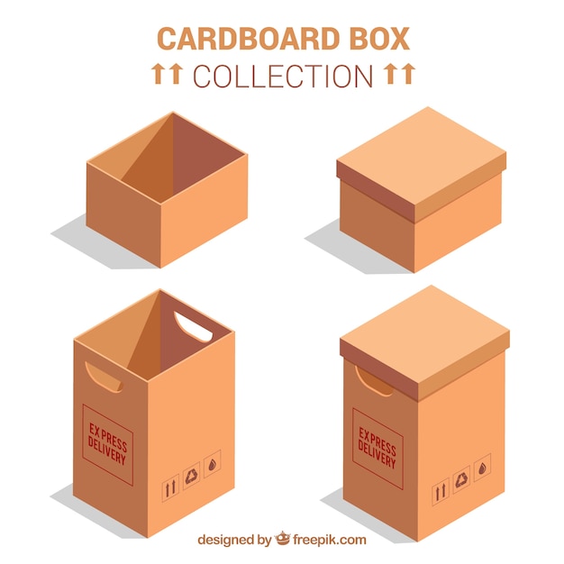 Collection de boîtes en carton à l&#39;expédition dans un style réaliste