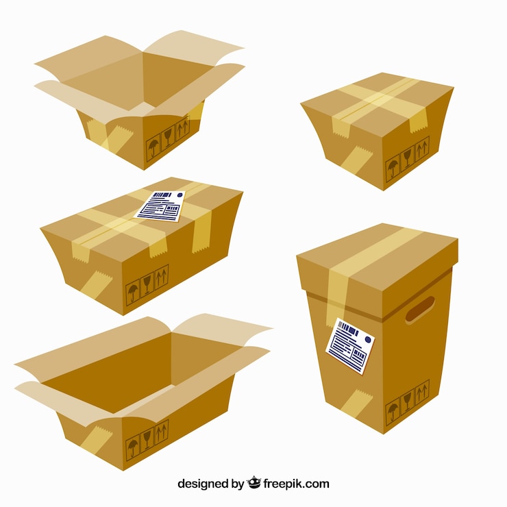 Vecteur gratuit collection de boîtes en carton à l'expédition