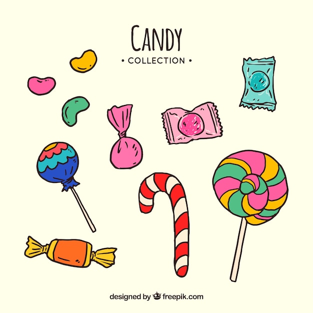 Collection De Bonbons Colorés Dans Un Style Dessiné à La Main