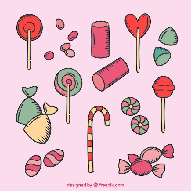 Collection De Bonbons Colorés Dans Un Style Dessiné à La Main