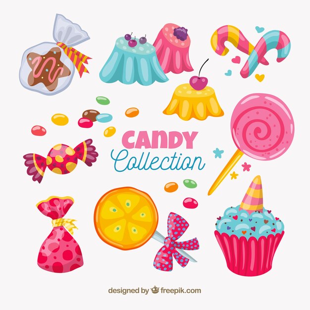 Collection de bonbons colorés dans un style dessiné à la main