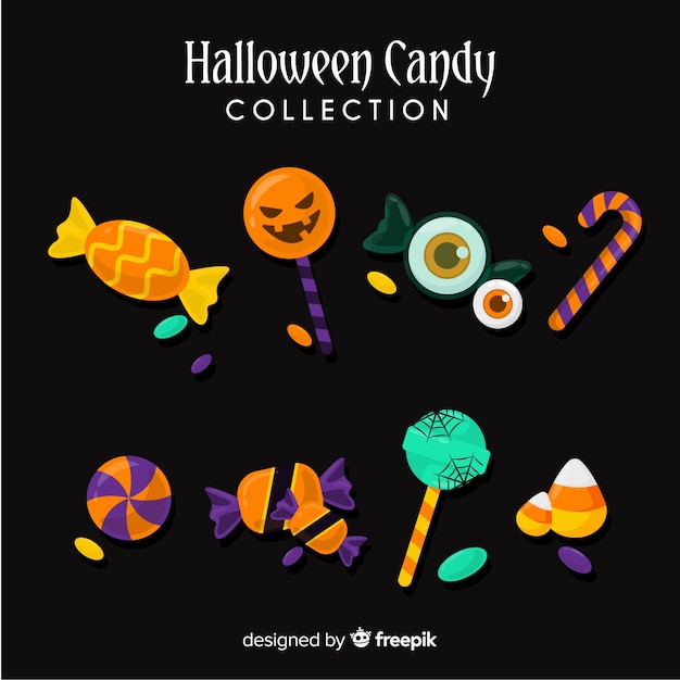 Vecteur gratuit collection de bonbons colorés d'halloween au design plat