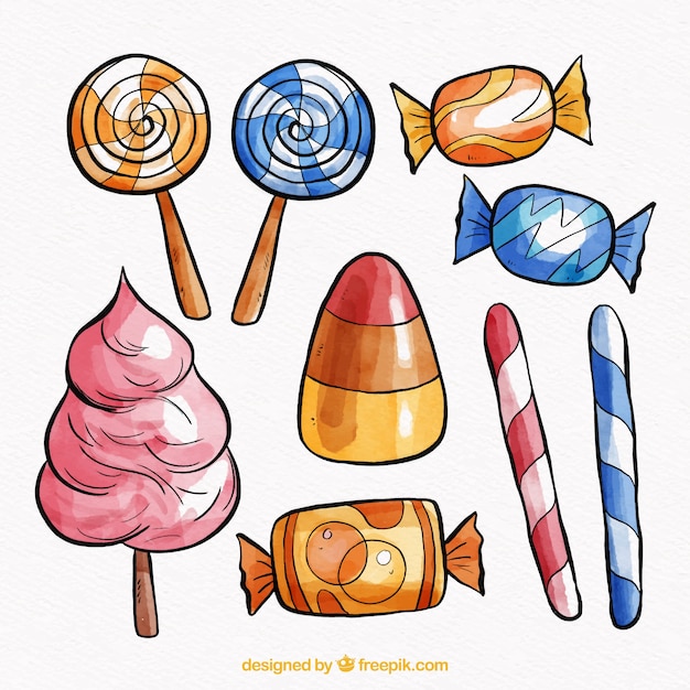 Vecteur gratuit collection de bonbons délicieux dans un style aquarelle