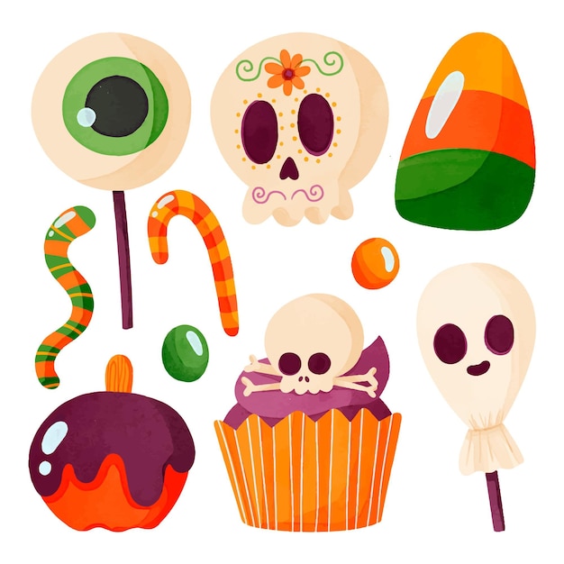 Collection De Bonbons D'halloween Aquarelle