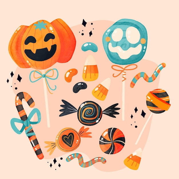 Collection de bonbons d'halloween aquarelle
