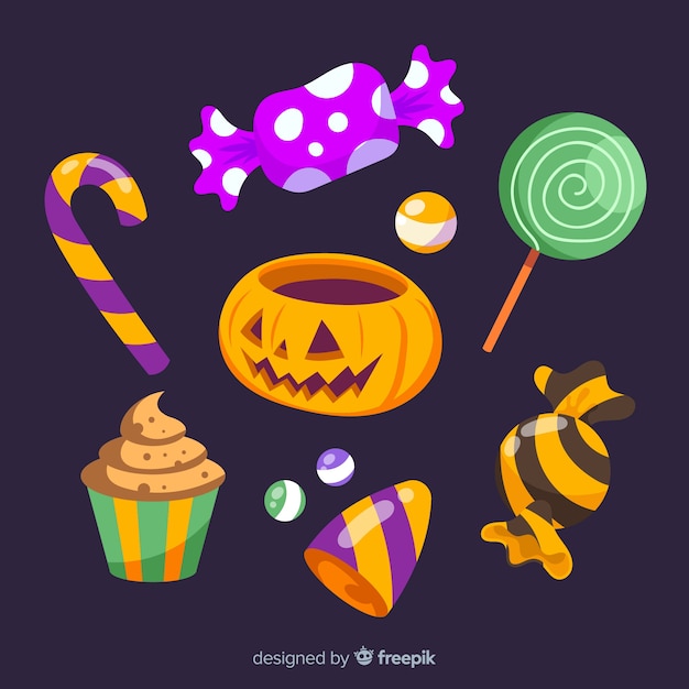 Vecteur gratuit collection de bonbons d'halloween colorés