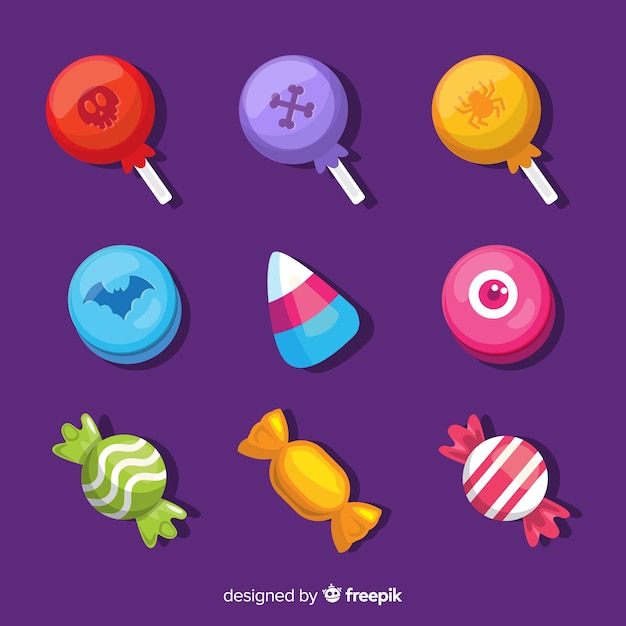 Vecteur gratuit collection de bonbons halloween design plat