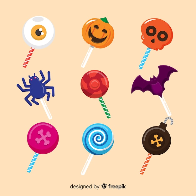 Vecteur gratuit collection de bonbons halloween design plat