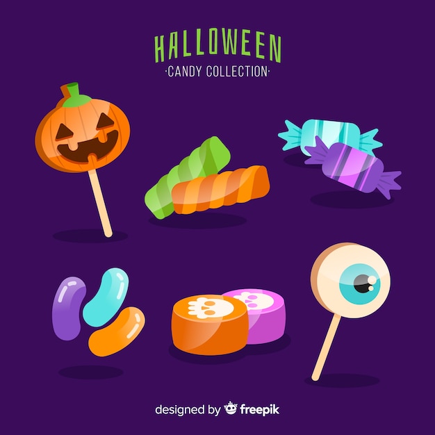 Collection de bonbons d'halloween sur design plat