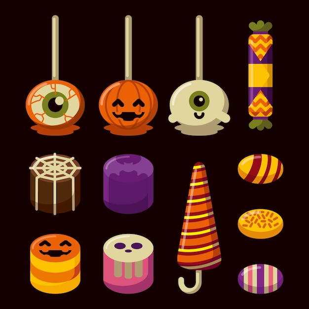 Vecteur gratuit collection de bonbons halloween design plat