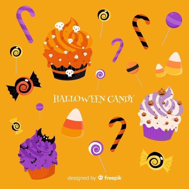 Collection de bonbons d&#39;Halloween dessinés à la main