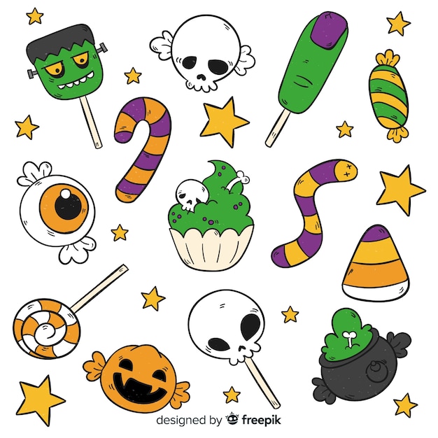 Collection De Bonbons Halloween Dessinés à La Main