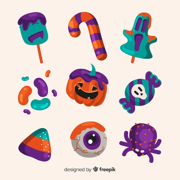 Vecteur gratuit collection de bonbons d'halloween dessinés à la main