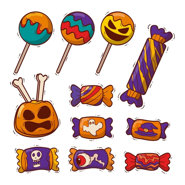 Collection De Bonbons D'halloween Dessinés à La Main