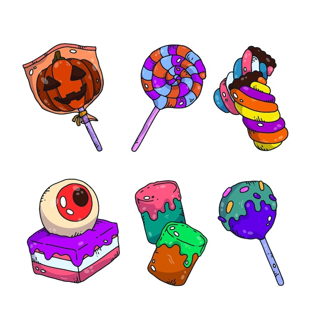 Vecteur gratuit collection de bonbons d'halloween dessinés à la main