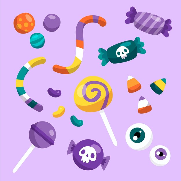 Vecteur gratuit collection de bonbons d'halloween plats