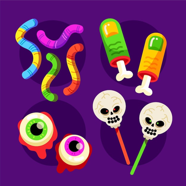 Vecteur gratuit collection de bonbons d'halloween plats