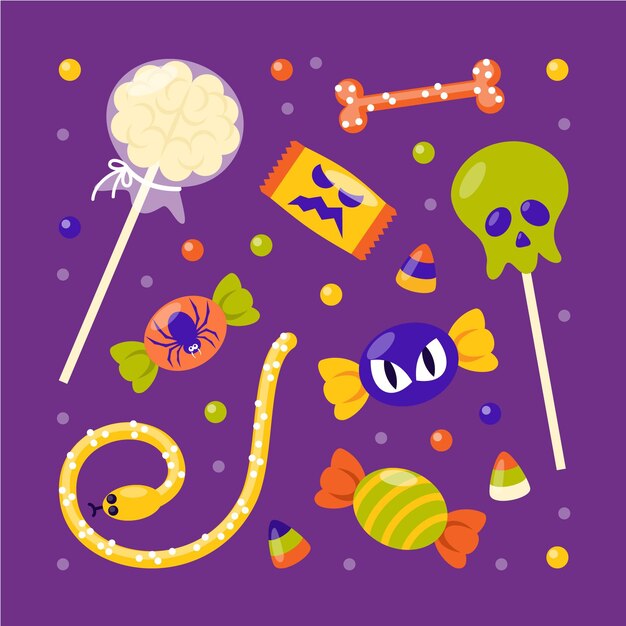 Collection de bonbons d'halloween plats