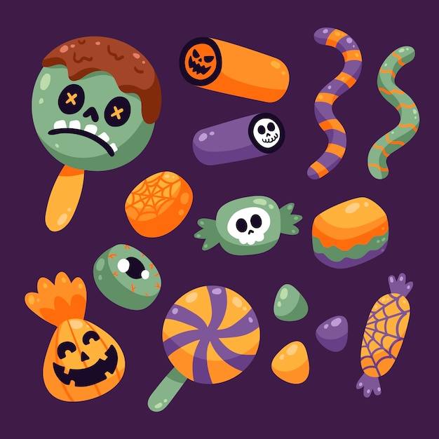 Vecteur gratuit collection de bonbons halloween plats