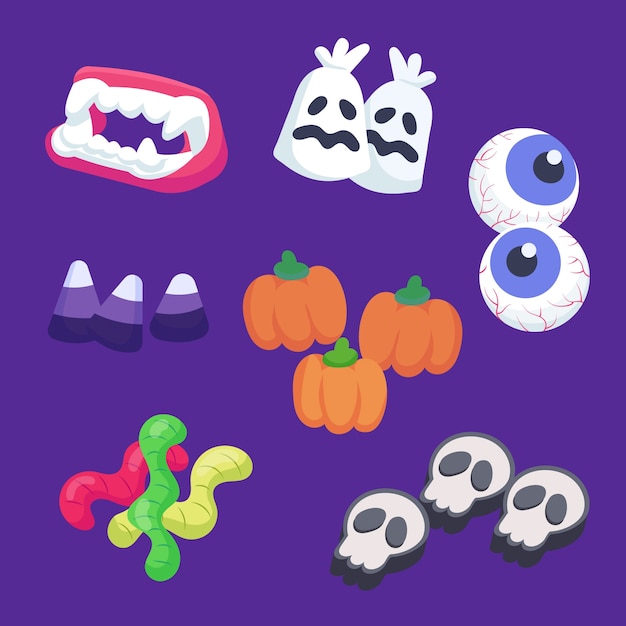 Vecteur gratuit collection de bonbons halloween plats