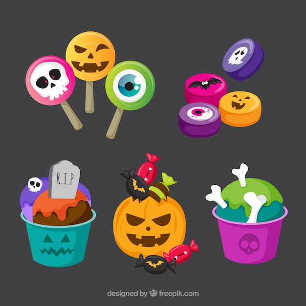 Vecteur gratuit collection de bonbons d'halloween