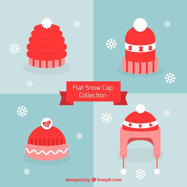 Vecteur gratuit collection de bonnet rouge d'hiver