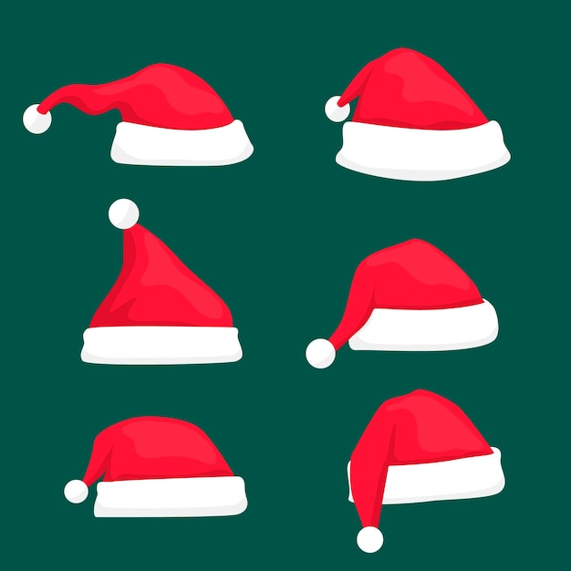 Vecteur gratuit collection de bonnets du père noël au design plat