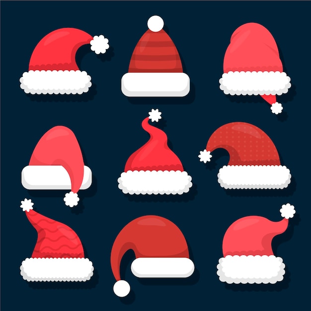 Vecteur gratuit collection de bonnets du père noël au design plat