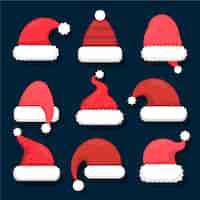 Vecteur gratuit collection de bonnets du père noël au design plat