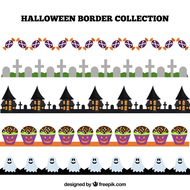 Collection de bordures d&#39;Halloween dans un design plat