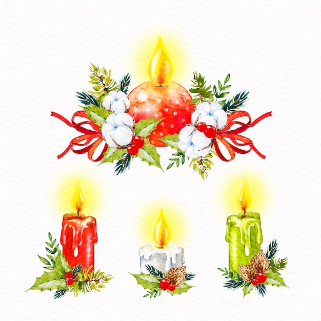 Collection de bougies de Noël aquarelle