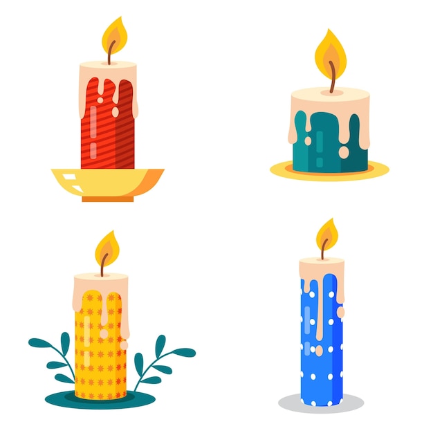Vecteur gratuit collection de bougies de noël au design plat