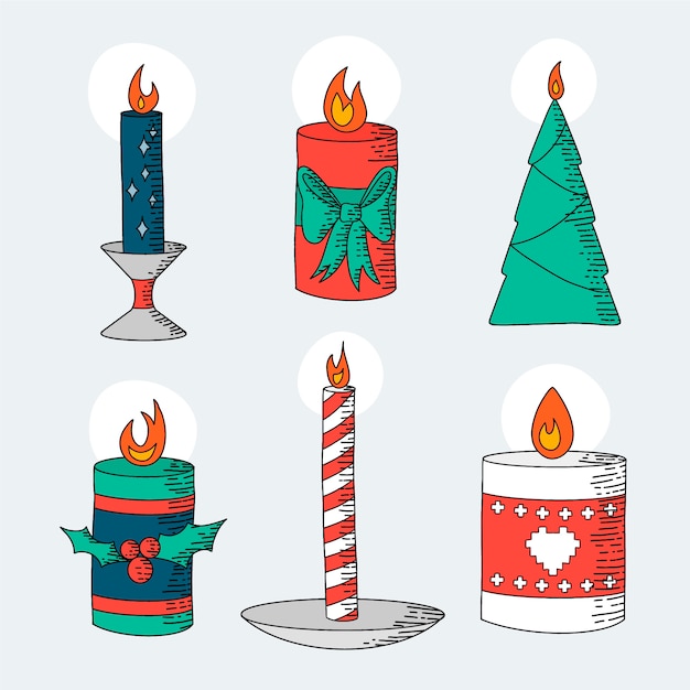 Collection de bougies de Noël dessinée à la main