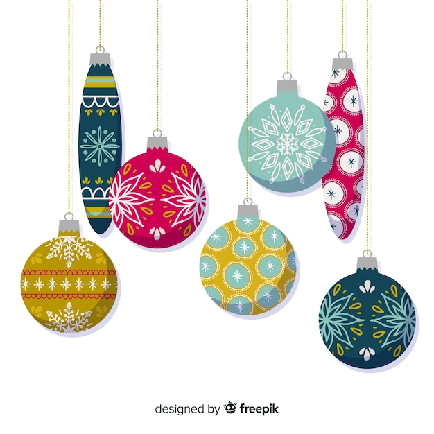 Collection de boule de Noël colorée avec design plat