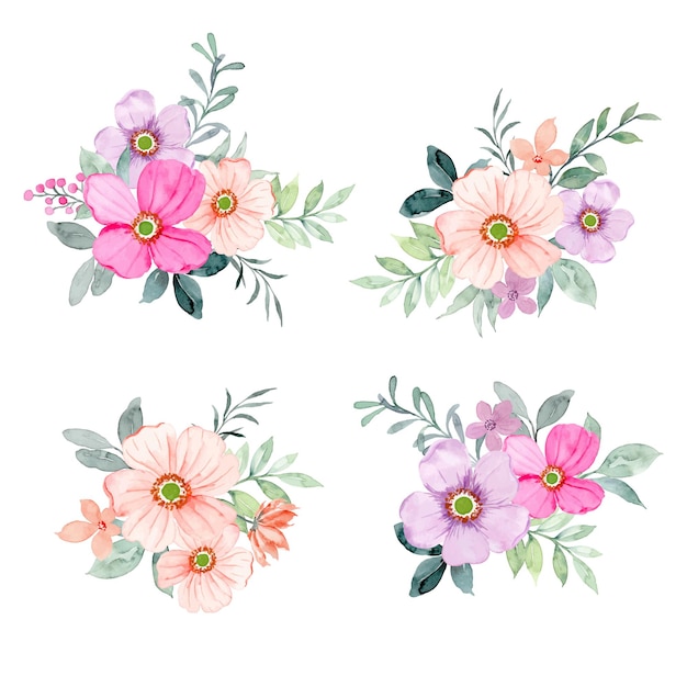 Collection de bouquet floral aquarelle coloré