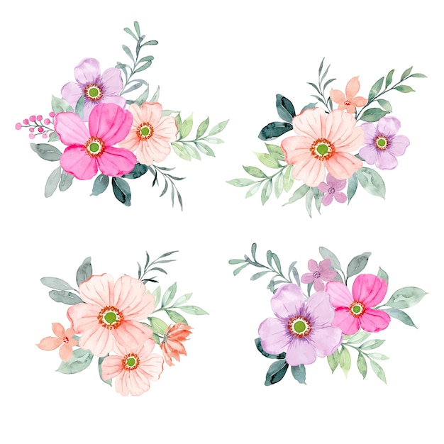 Vecteur gratuit collection de bouquet floral aquarelle colorée