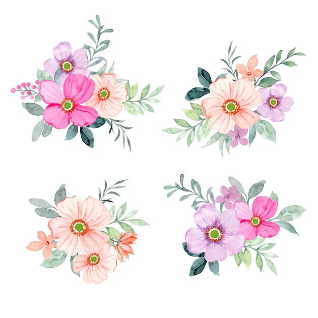 Collection de bouquet floral aquarelle colorée