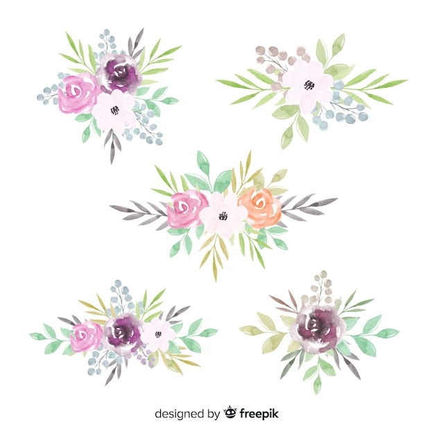 Vecteur gratuit collection de bouquet floral aquarelle