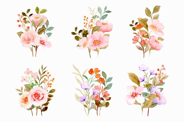 Collection de bouquet floral rose aquarelle
