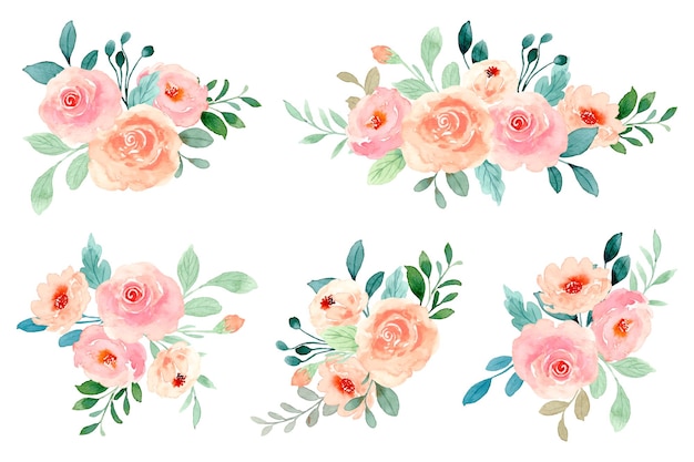 Collection de bouquets de roses aquarelles
