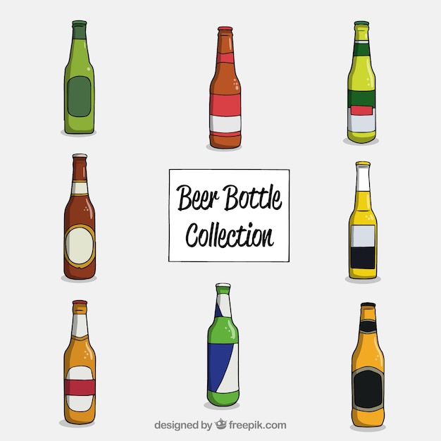 Vecteur gratuit collection de bouteilles de bière dessinés à la main